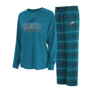 NFL Pajama Set Womens Size XXL Long Sleeve Tee & Flannel Eagles Loungewear Teal